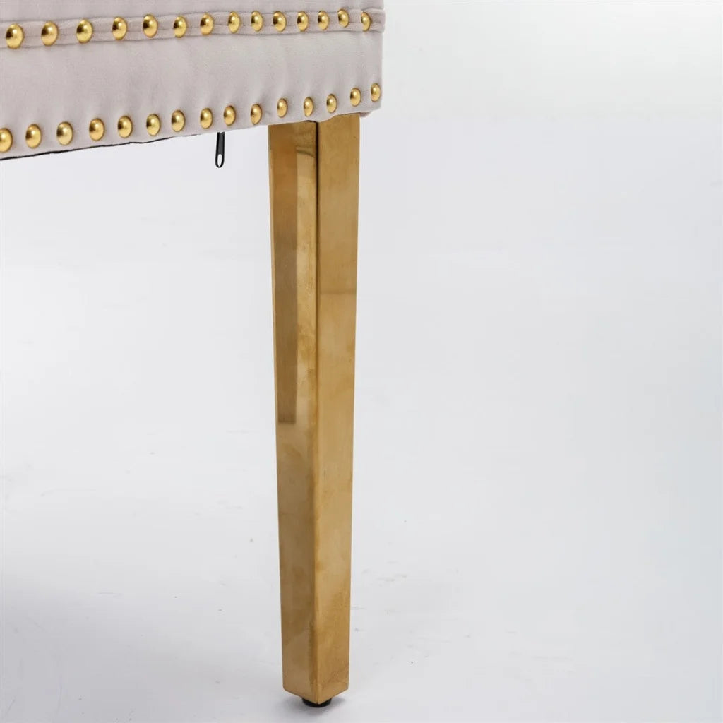 Velvet Dining Chairs 2X with Golden Metal Legs - Beige