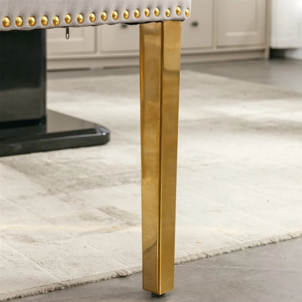 Velvet Dining Chairs 2X with Golden Metal Legs - Grey