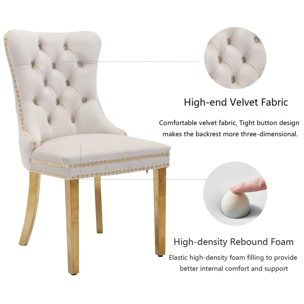 Velvet Dining Chairs 4X with Golden Metal Legs - Beige