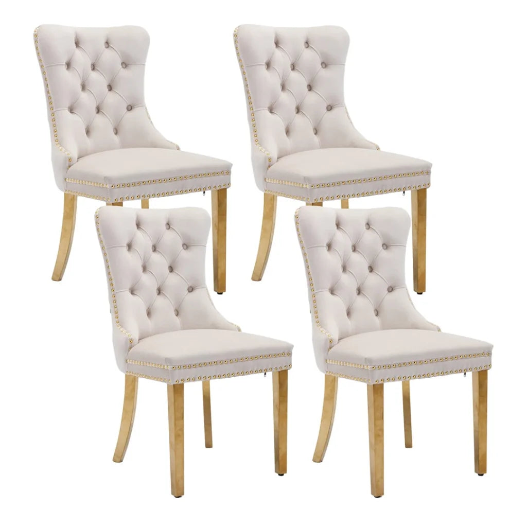 Velvet Dining Chairs 4X with Golden Metal Legs - Beige