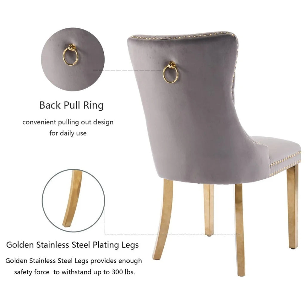 Velvet Dining Chairs 4X with Golden Metal Legs - Grey