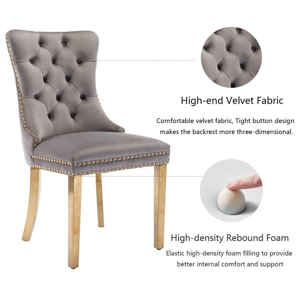 Velvet Dining Chairs 4X with Golden Metal Legs - Grey