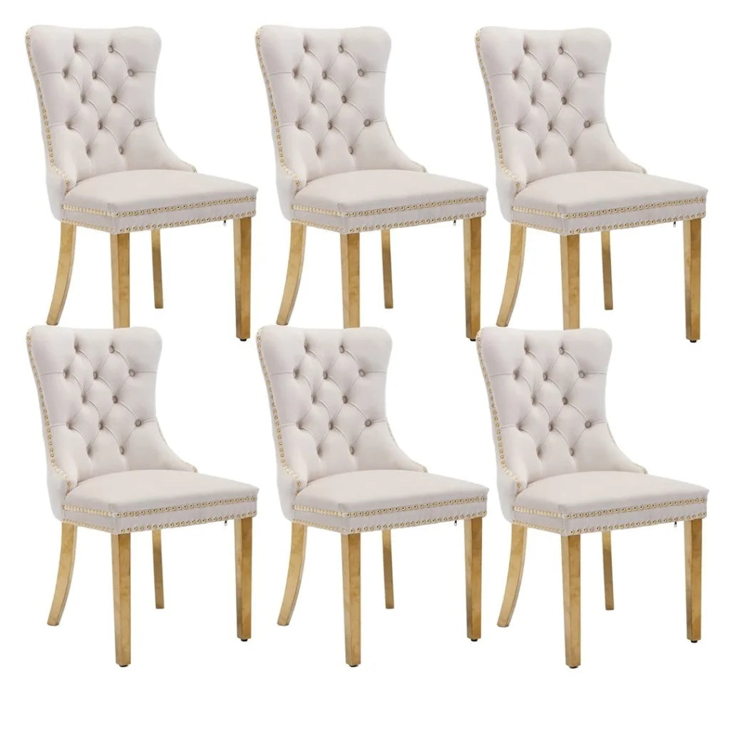 Velvet Dining Chairs 6X with Golden Metal Legs - Beige