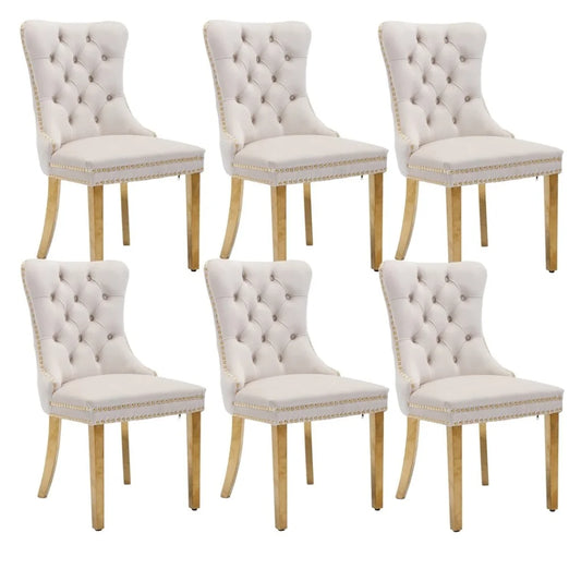 Velvet Dining Chairs 6X with Golden Metal Legs - Beige