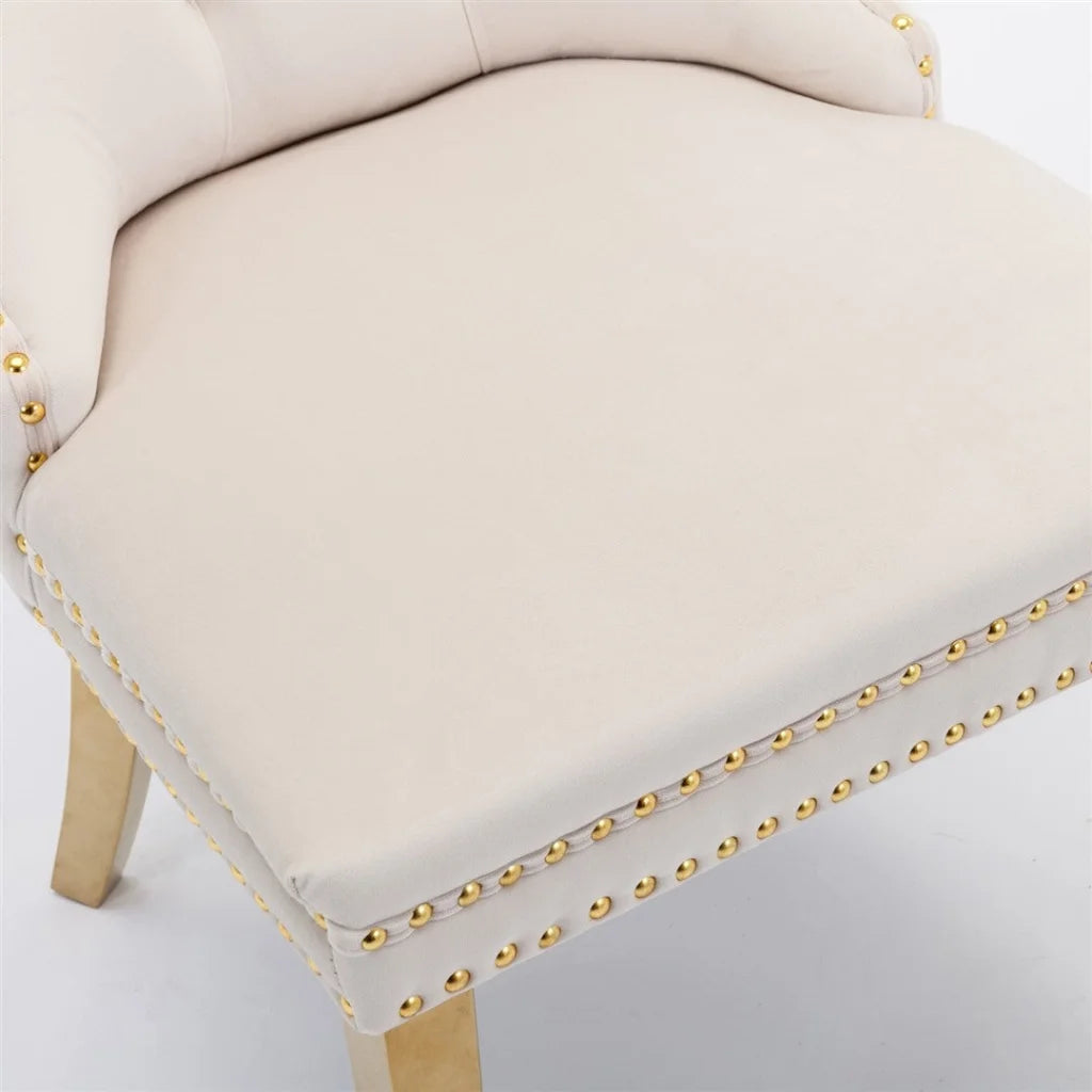 Velvet Dining Chairs 6X with Golden Metal Legs - Beige