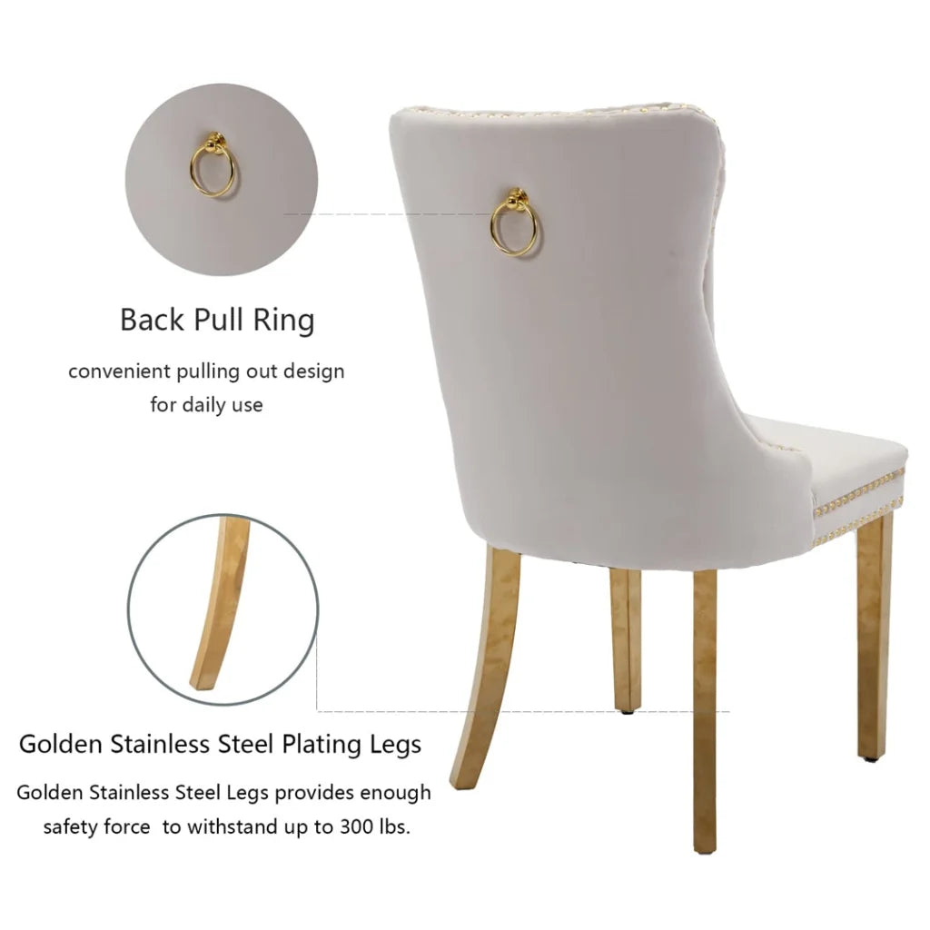Velvet Dining Chairs 6X with Golden Metal Legs - Beige