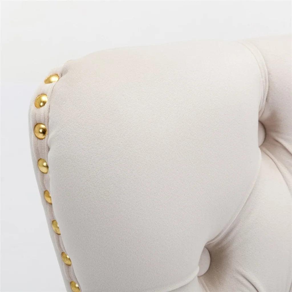 Velvet Dining Chairs 8X with Golden Metal Legs - Beige