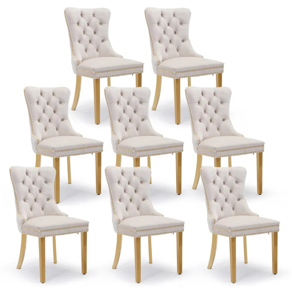 Velvet Dining Chairs 8X with Golden Metal Legs - Beige