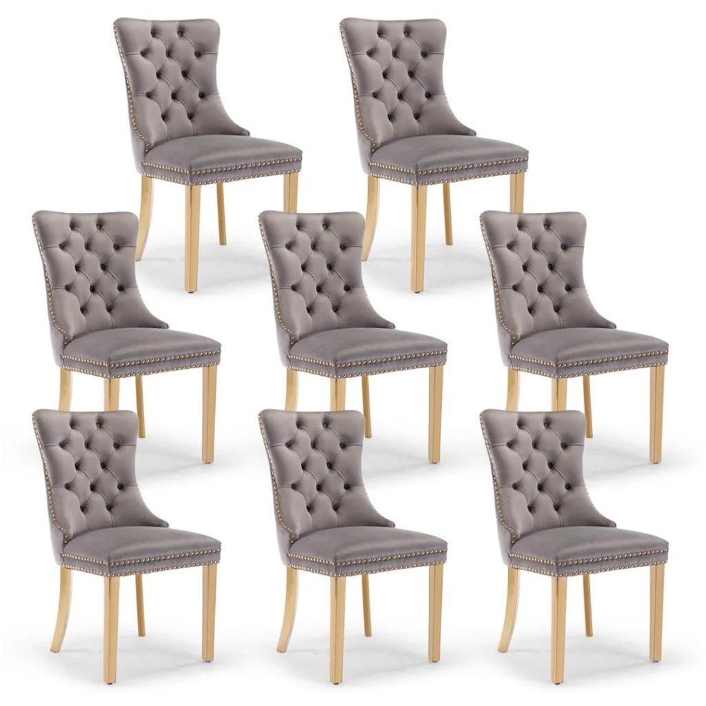 Velvet Dining Chairs 8X with Golden Metal Legs - Grey
