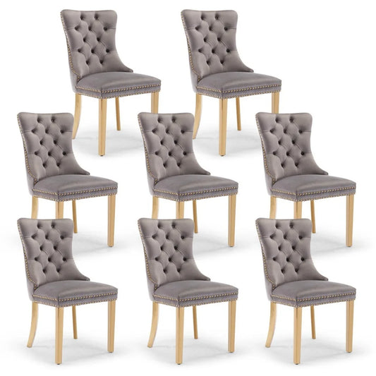 Velvet Dining Chairs 8X with Golden Metal Legs - Grey