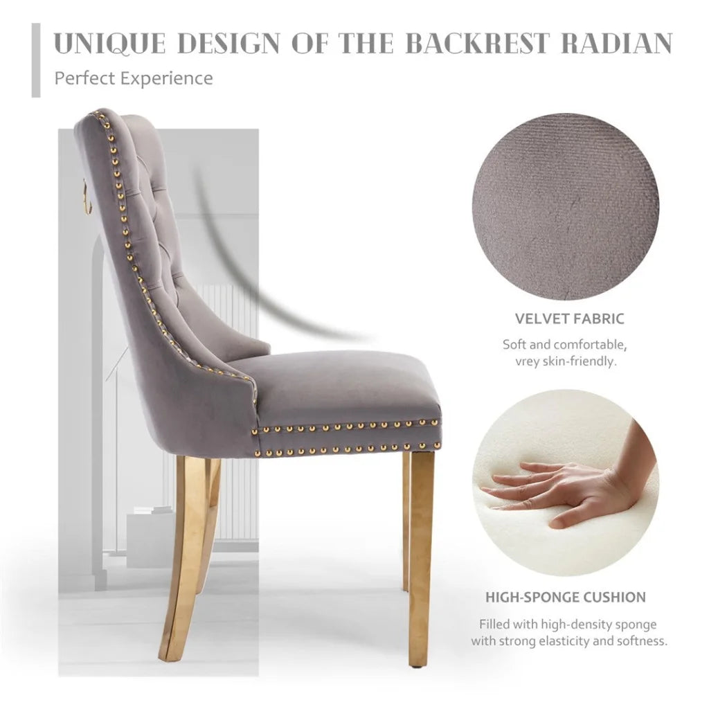 Velvet Dining Chairs 8X with Golden Metal Legs - Grey