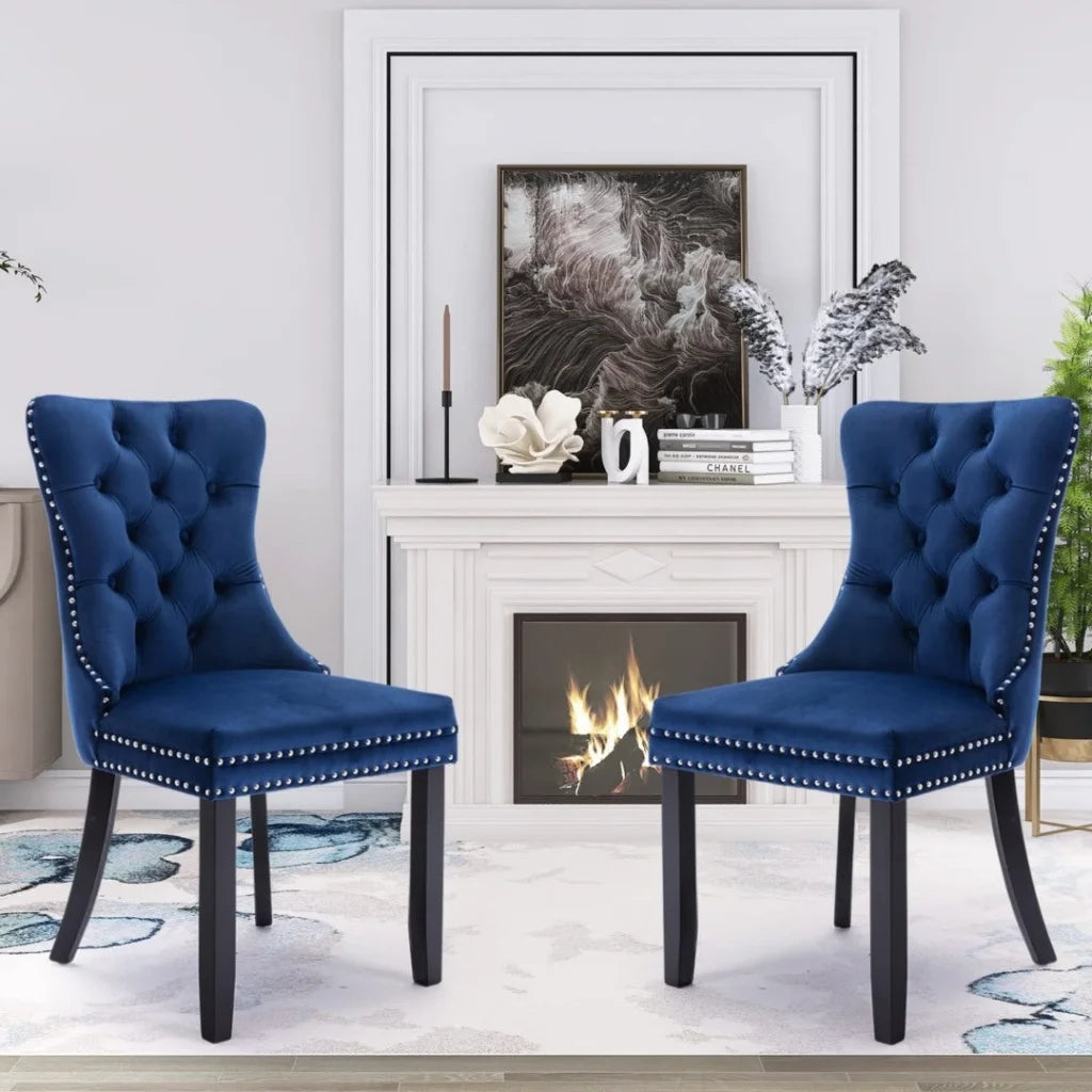 Velvet Dining Chairs Set of 2 Upholstered Tufted Kitchen