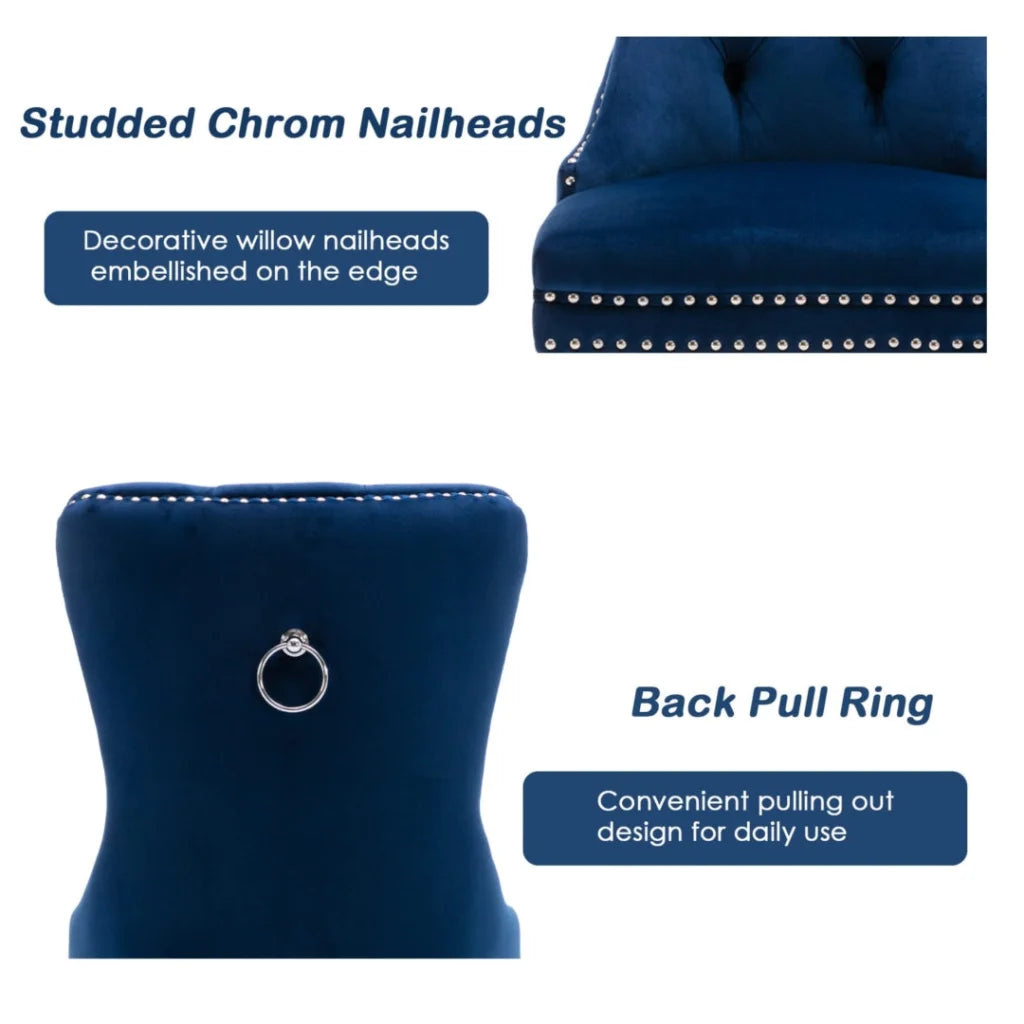 Velvet Dining Chairs Set of 2 Upholstered Tufted Kitchen
