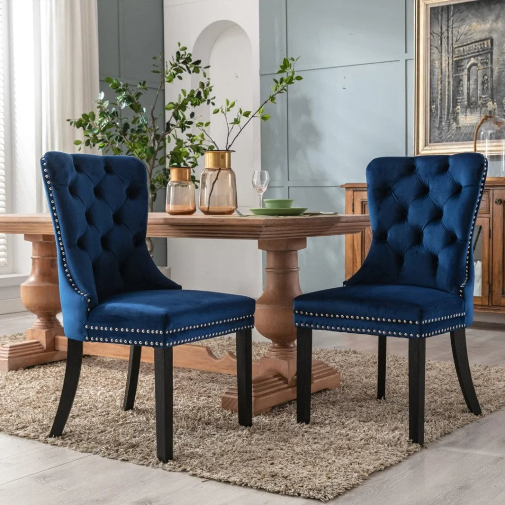 Velvet Dining Chairs Set of 2 Upholstered Tufted Kitchen