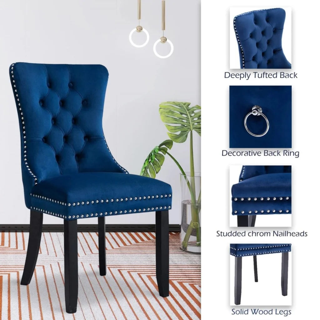 Velvet Dining Chairs Set of 2 Upholstered Tufted Kitchen