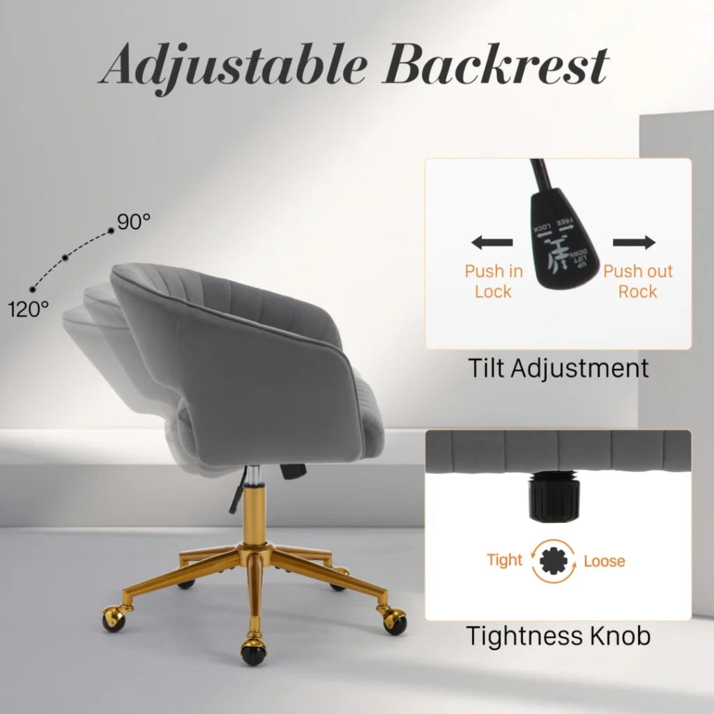 Velvet Home Office Chair- Grey - Furniture > Office >