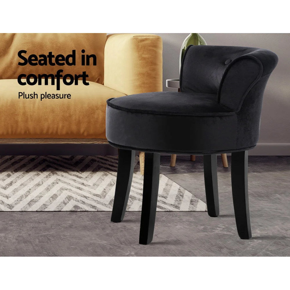 Velvet Vanity Stool Backrest Stools Dressing Black