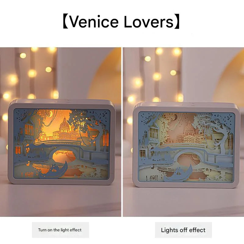 Venice Lovers 3D Paper Carving Night Light - USB Or Battery