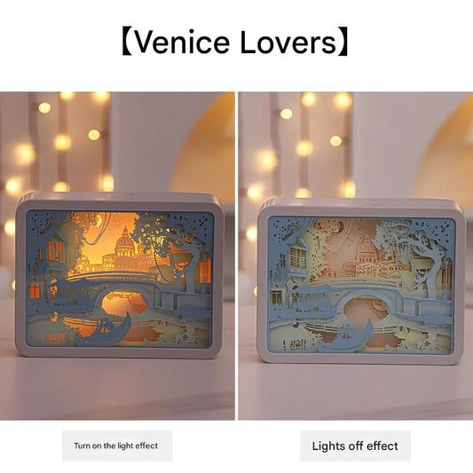 Venice Lovers 3D Paper Carving Night Light - USB Or Battery