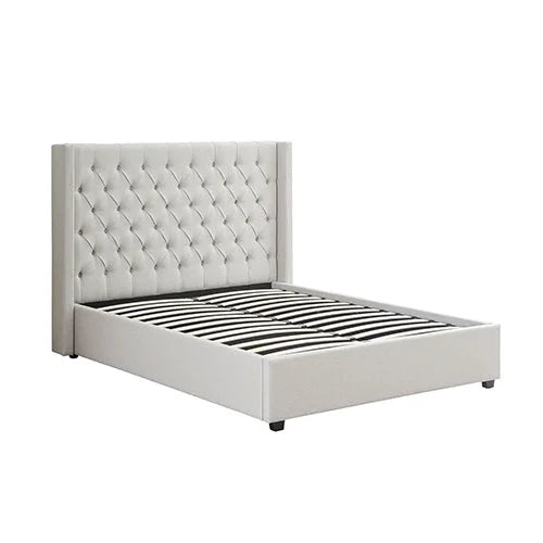 Veronica Bed Frame King Size Winged Grey Linen Fabric Seam