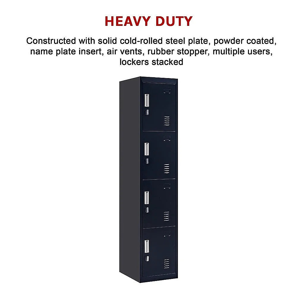 Vertical Locker Office Gym 4-Door Padlock Operated - Black