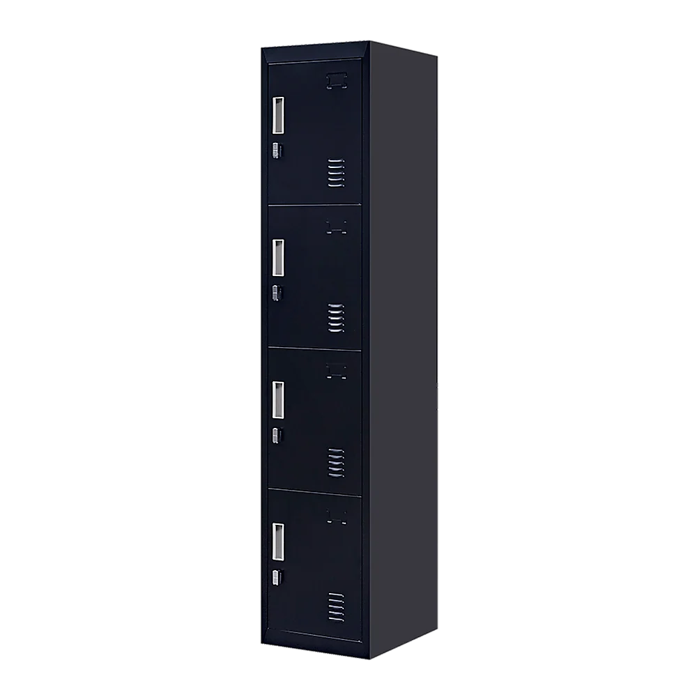 Vertical Locker Office Gym 4-Door Padlock Operated - Black