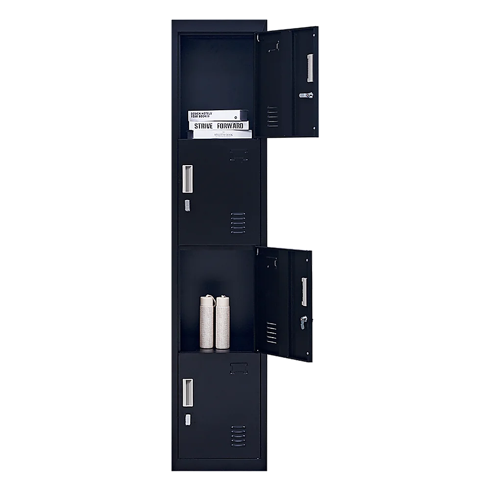 Vertical Locker Office Gym 4-Door Padlock Operated - Black