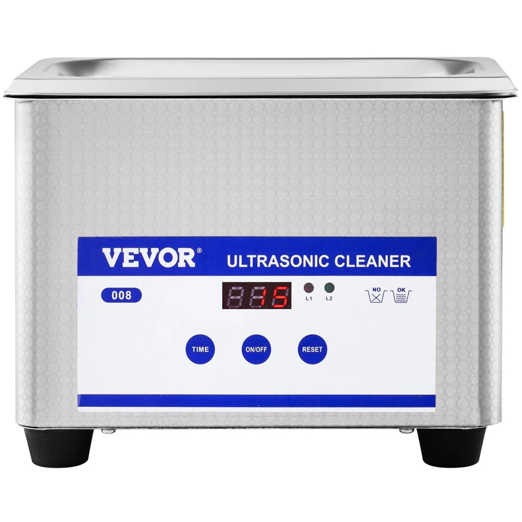 Steel 8l vevor professional ultrasonic with compact layout and accessory details