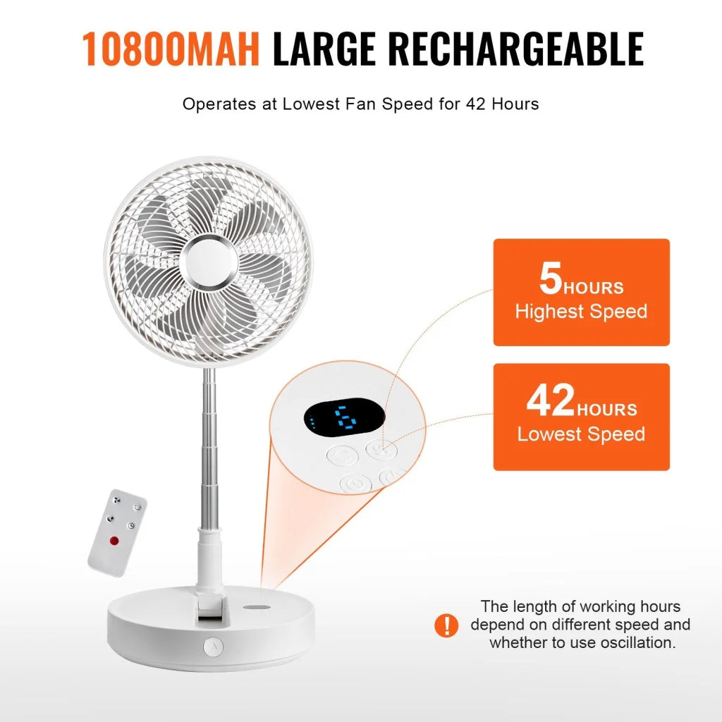 VEVOR 12 Inch Foldable Oscillating Standing Fan with Remote