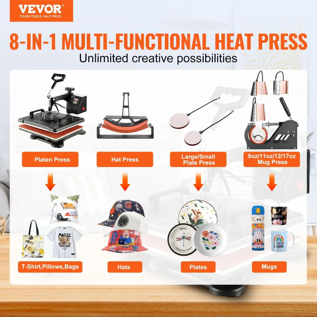 1400W Heat Press Machine 8 In 1 Sublimation Steel