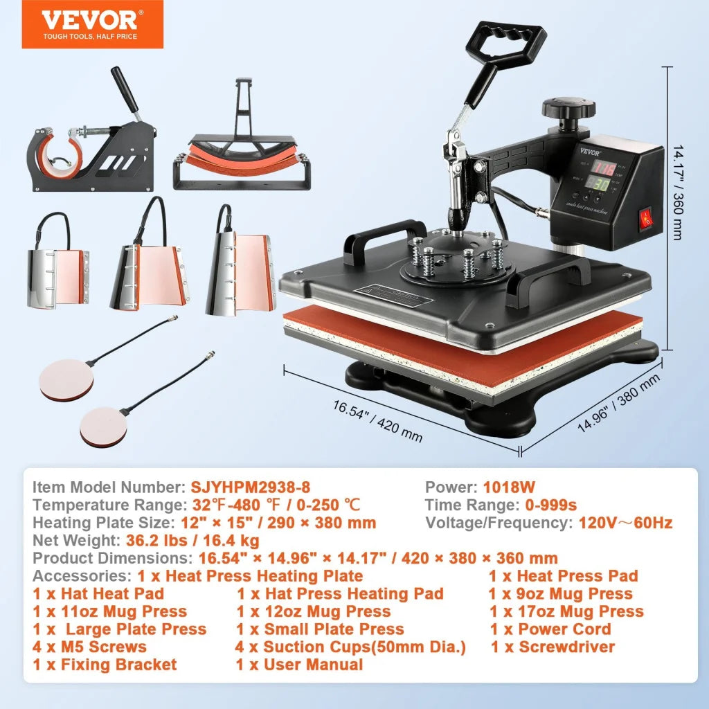 Steel vevor heat press with clean finish and fitted components