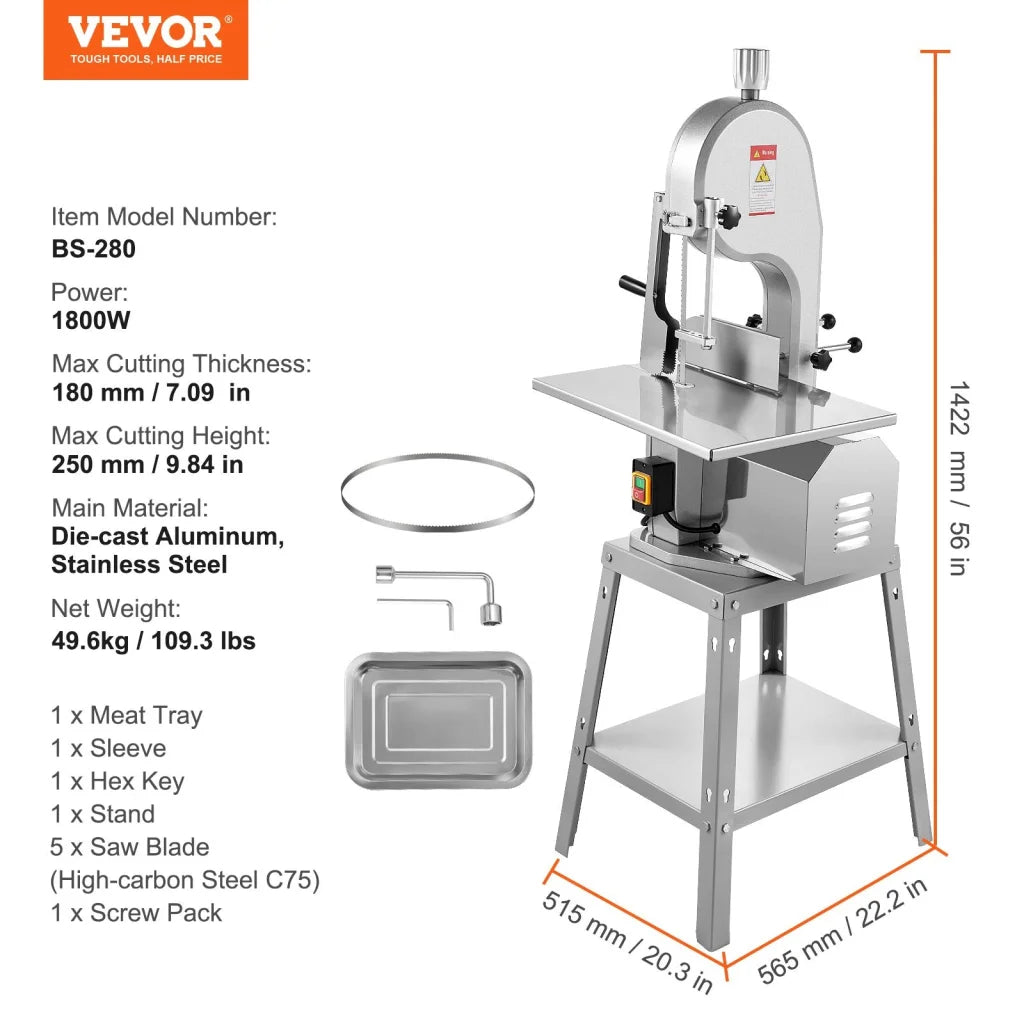 VEVOR 1800W Commercial Electric Meat Bandsaw Stainless