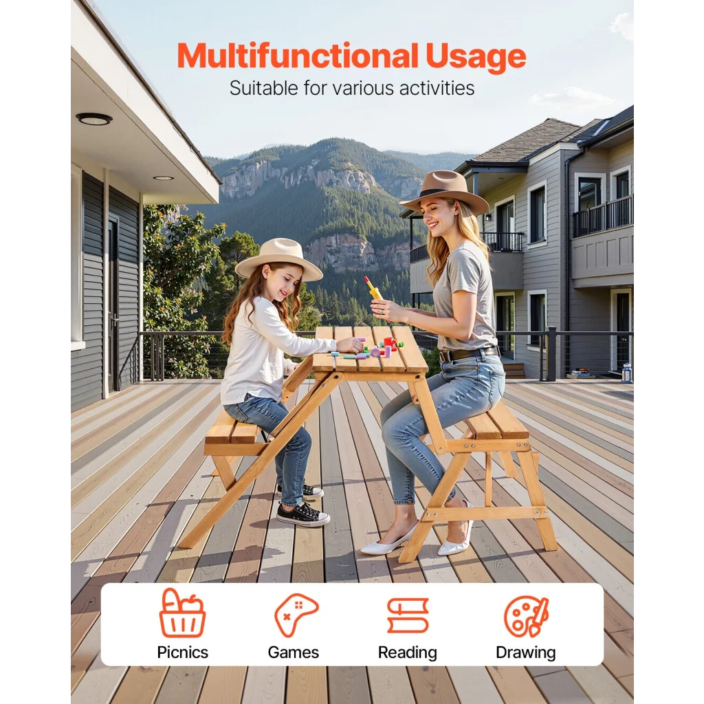 VEVOR 2-in-1 Transforming Interchangeable Picnic Table, Outd