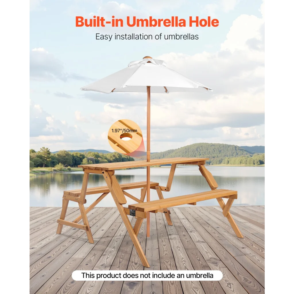 VEVOR 2-in-1 Transforming Interchangeable Picnic Table, Outd