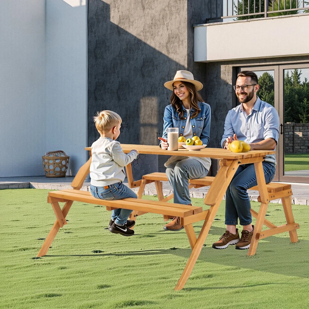 VEVOR 2-in-1 Transforming Interchangeable Picnic Table, Outd