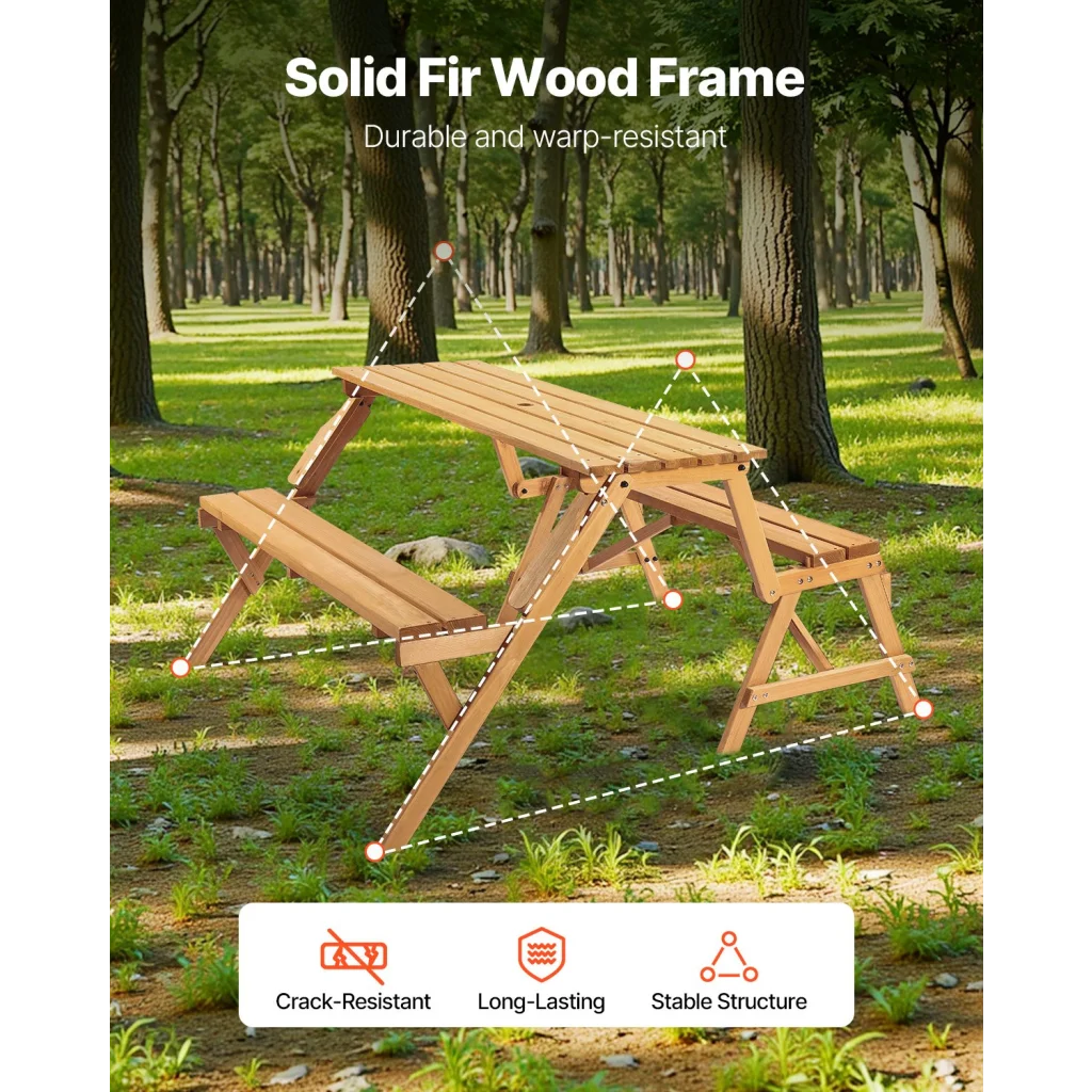 VEVOR 2-in-1 Transforming Interchangeable Picnic Table, Outd