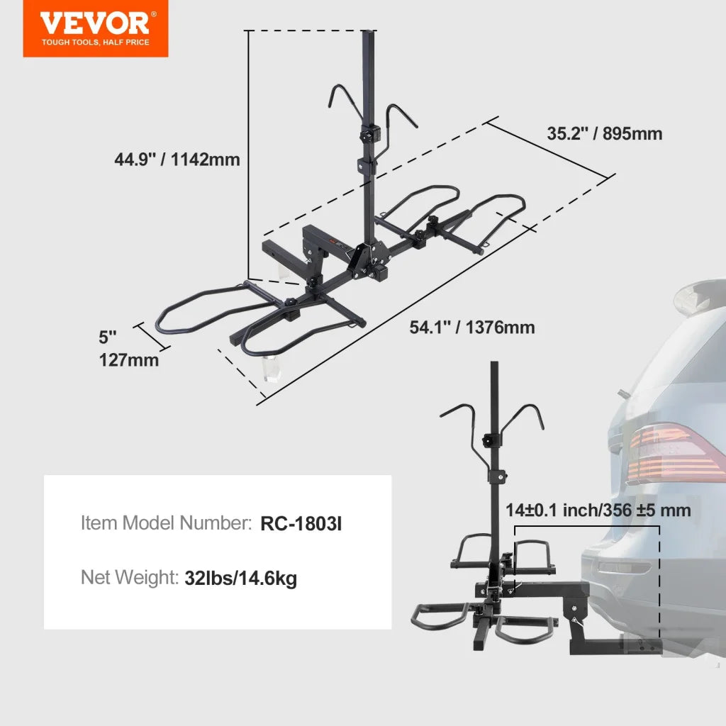 VEVOR 2-Bike Rack Hitch Mount 160lbs Folding Carrier Car