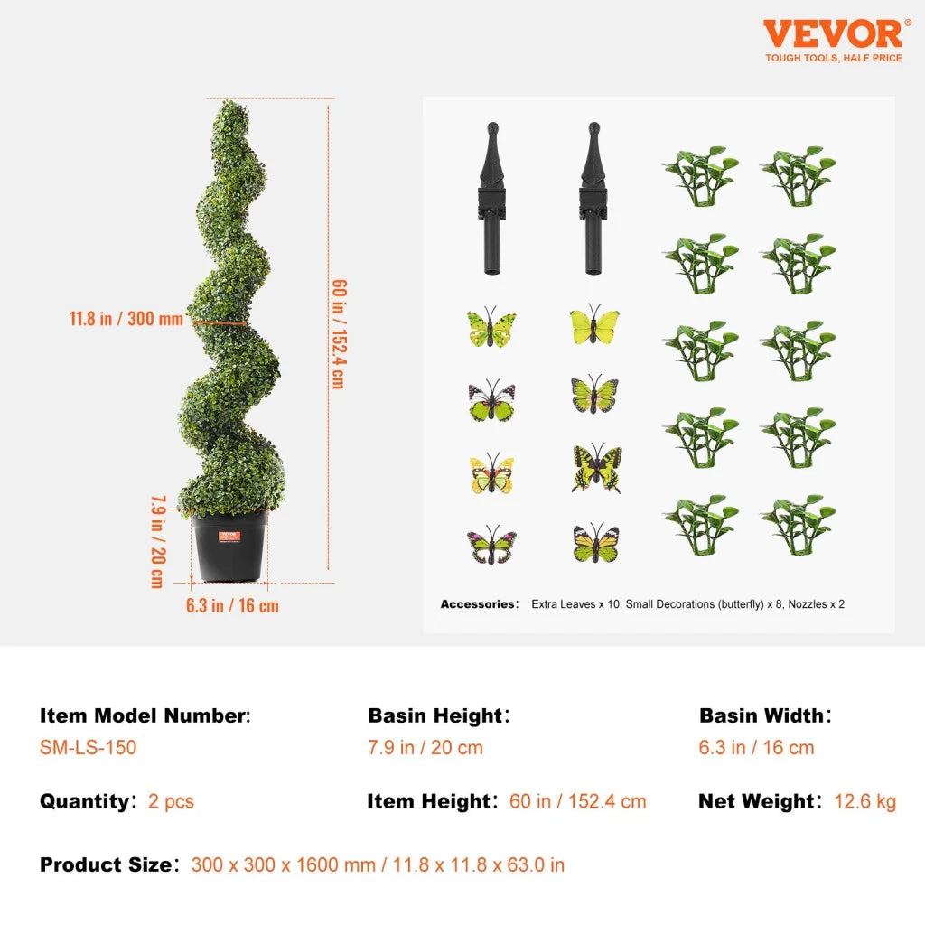 VEVOR 2 Pack 152.4cm Artificial Boxwood Topiary Tree Faux
