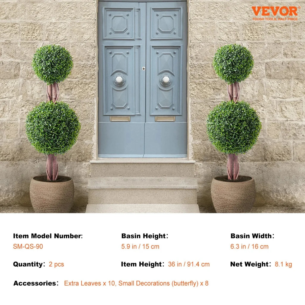 VEVOR 2 Pack 91.4cm Artificial Boxwood Topiary Tree Faux
