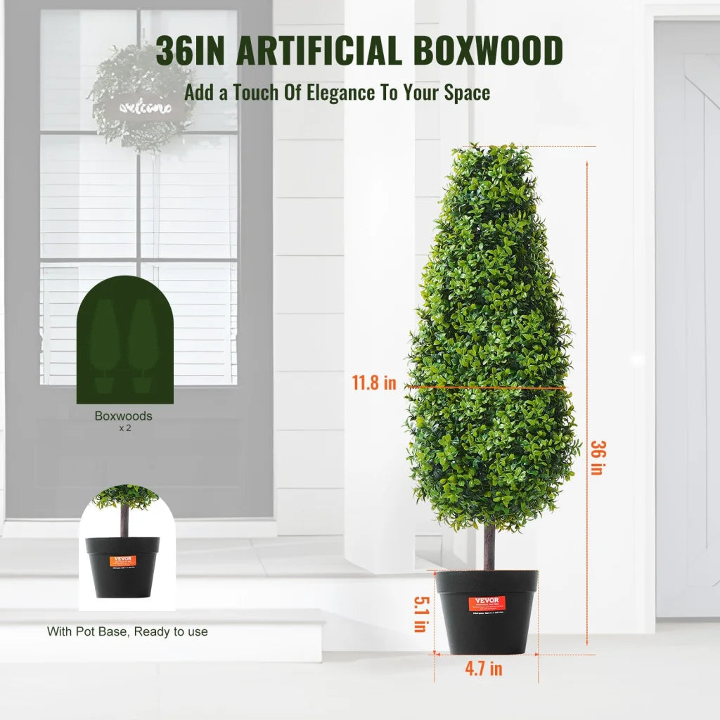 VEVOR 2 Pack 91.4cm Artificial Boxwood Topiary Tree Faux
