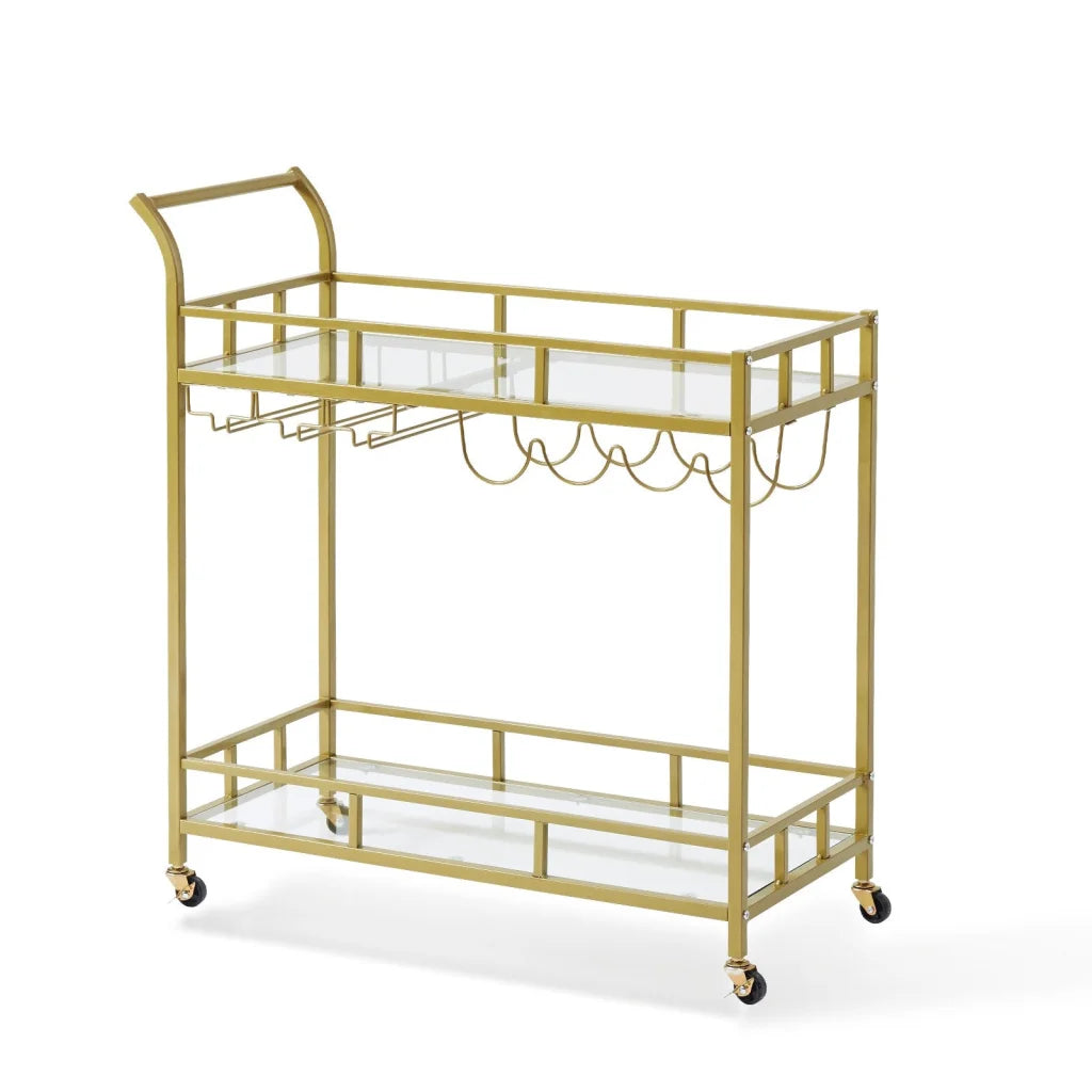 VEVOR 2 Tiers Gold Metal Bar Serving Cart with Wine Rack