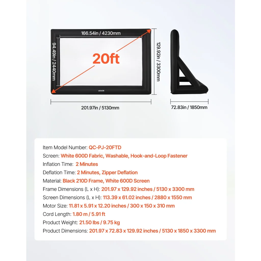 VEVOR 20 ft Inflatable Movie Screen 16:9 600D Movie