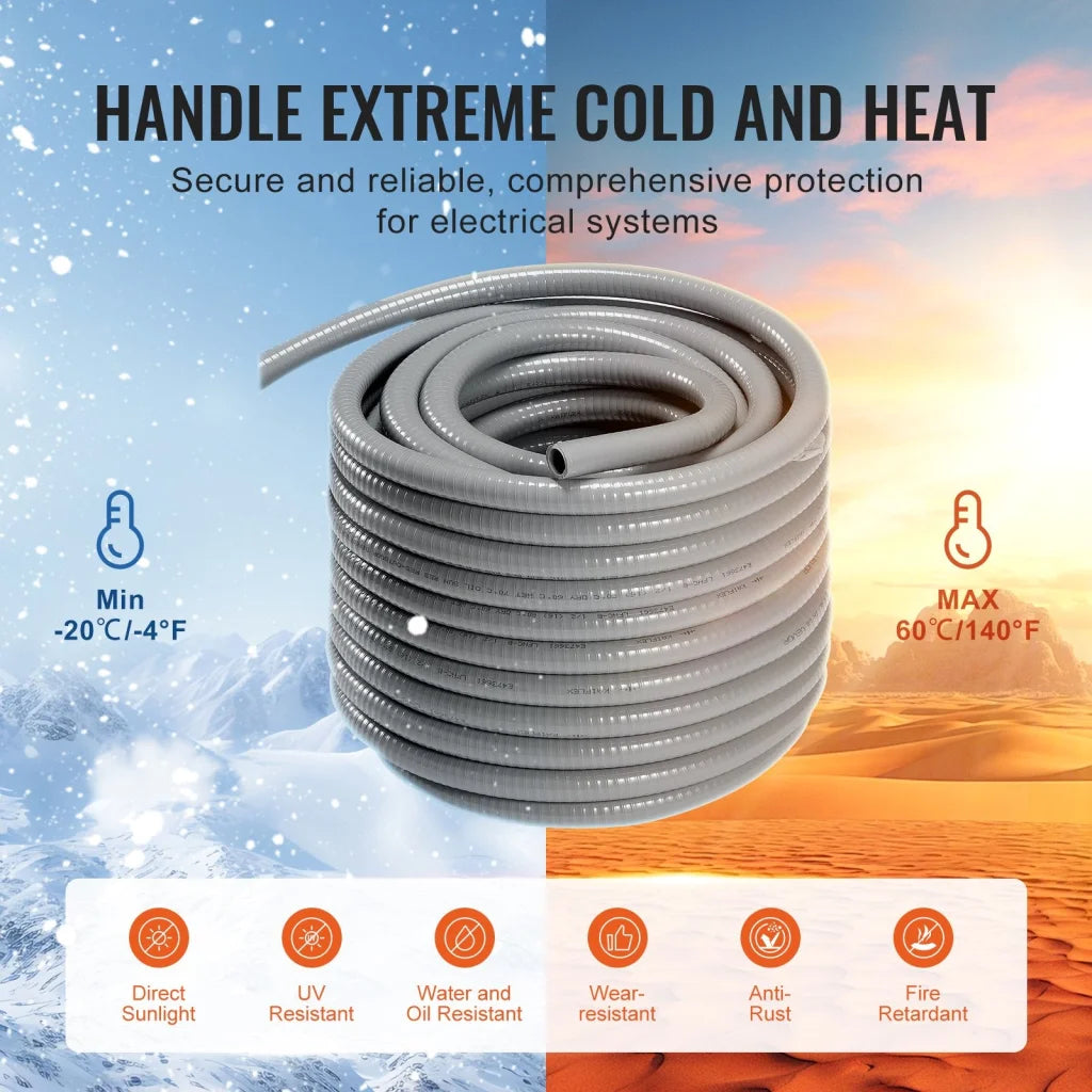 VEVOR 25.4 mm Flexible Electrical Conduit 30.5 m PVC