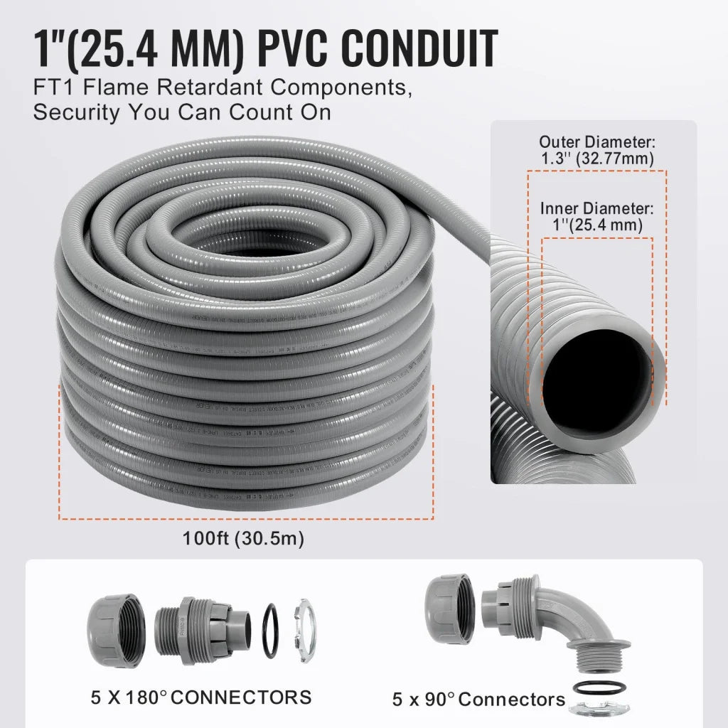 VEVOR 25.4 mm Flexible Electrical Conduit 30.5 m PVC