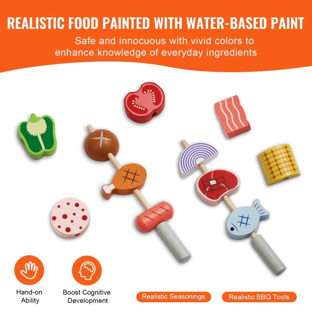 VEVOR 26 PCS Kids BBQ Grill Playset Wooden Cooking Grill