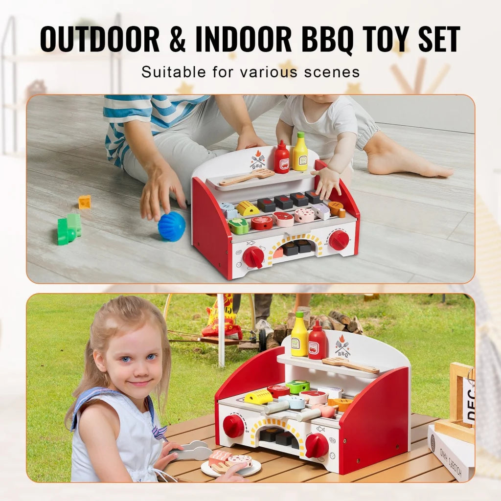 VEVOR 26 PCS Kids BBQ Grill Playset Wooden Cooking Grill