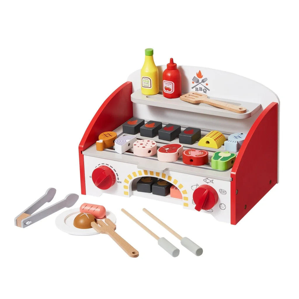 VEVOR 26 PCS Kids BBQ Grill Playset Wooden Cooking Grill