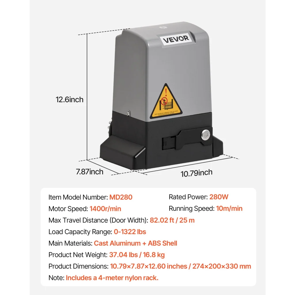 VEVOR 280W Electric Sliding Gate Opener 816kg Chain Drive