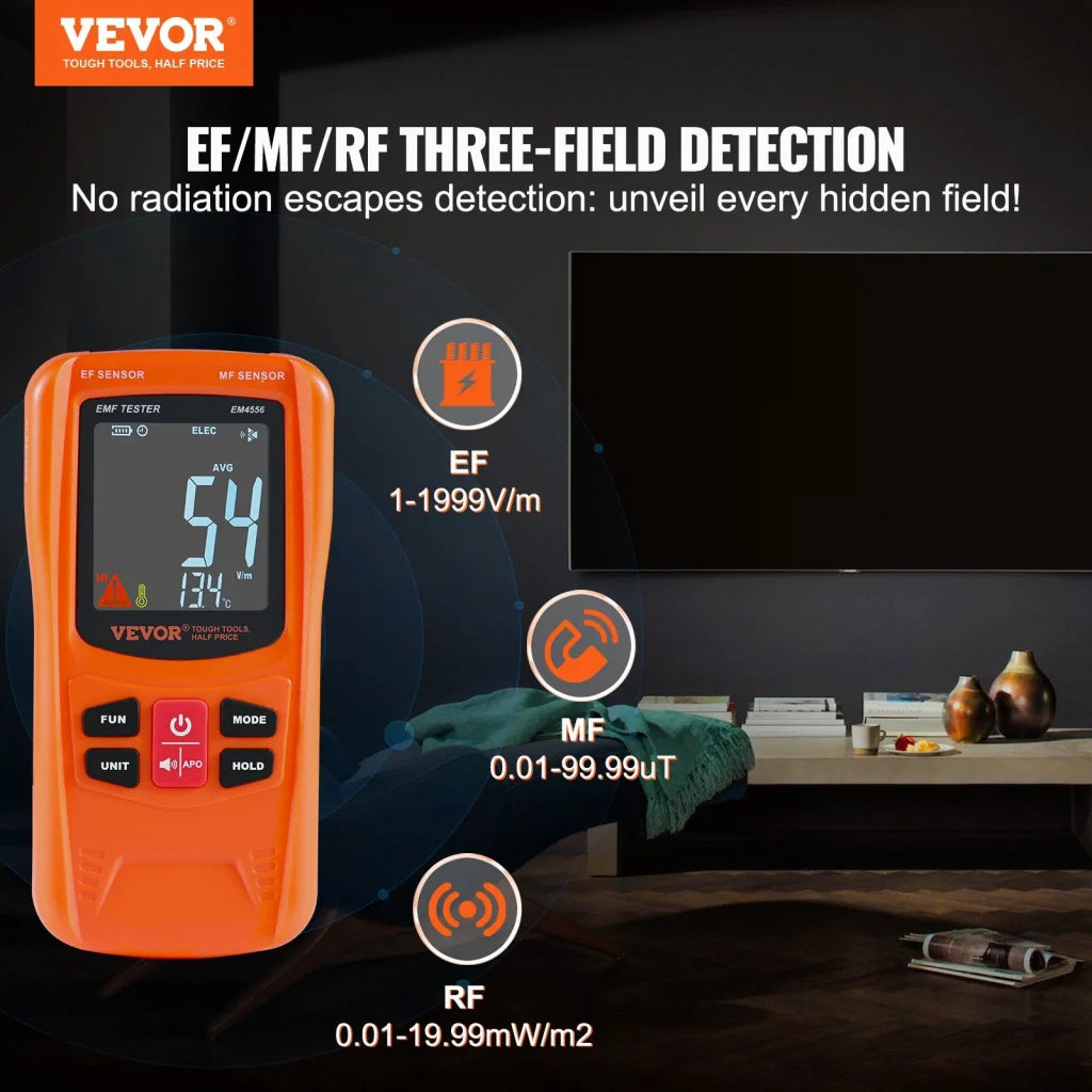 VEVOR 3-in-1 EMF Meter 5Hz-6GHz Handheld Rechargeable