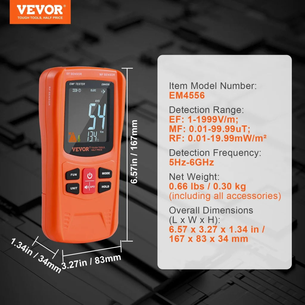 VEVOR 3-in-1 EMF Meter 5Hz-6GHz Handheld Rechargeable